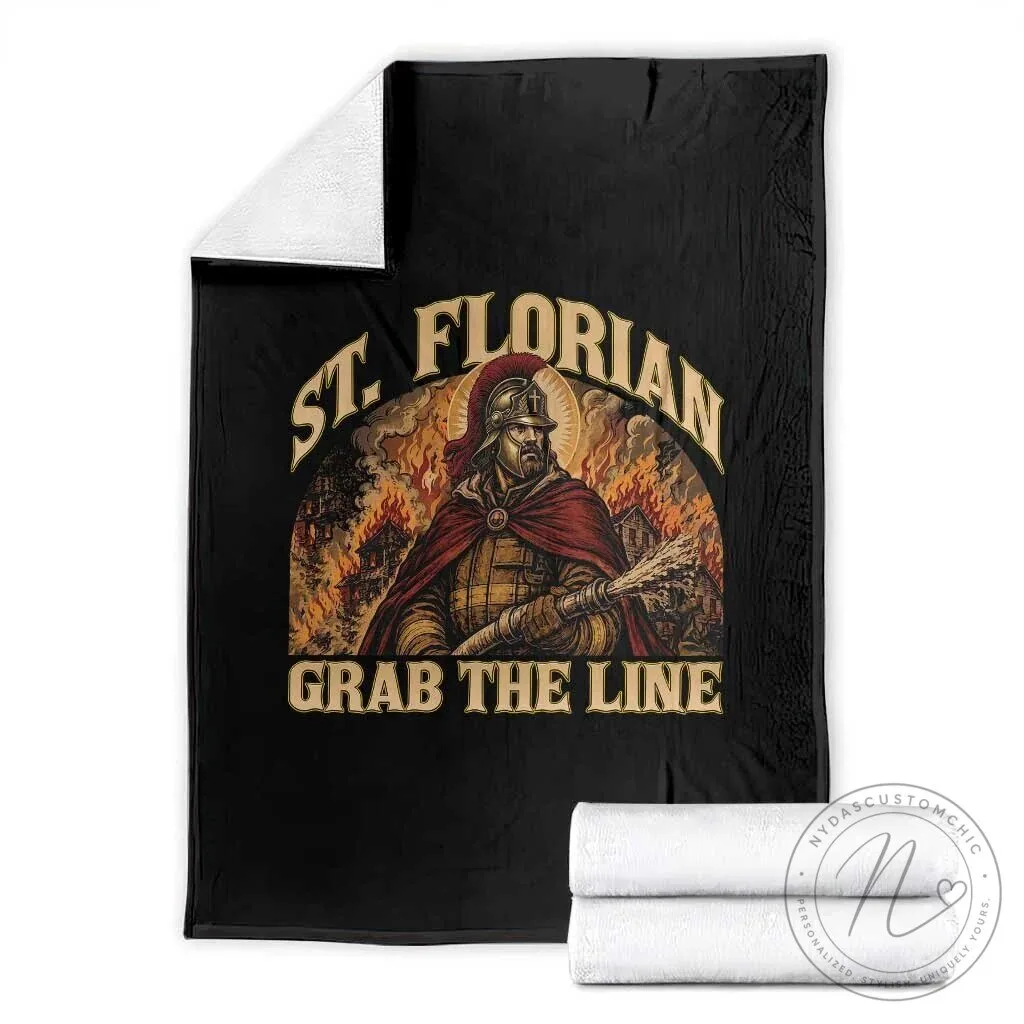 Saint Florian Firefighter Grab The Line Throw Blanket
